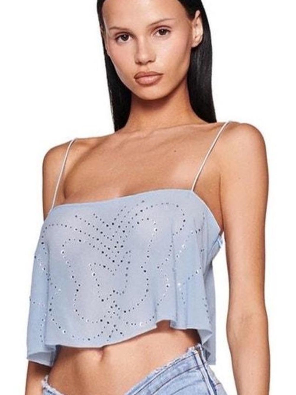 I.am.gia blue butterfly crop top rhinestone